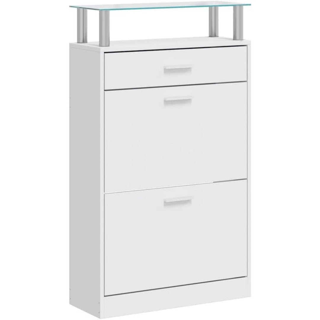 Rangement meuble a chaussures couleur gris clair, un tiroir