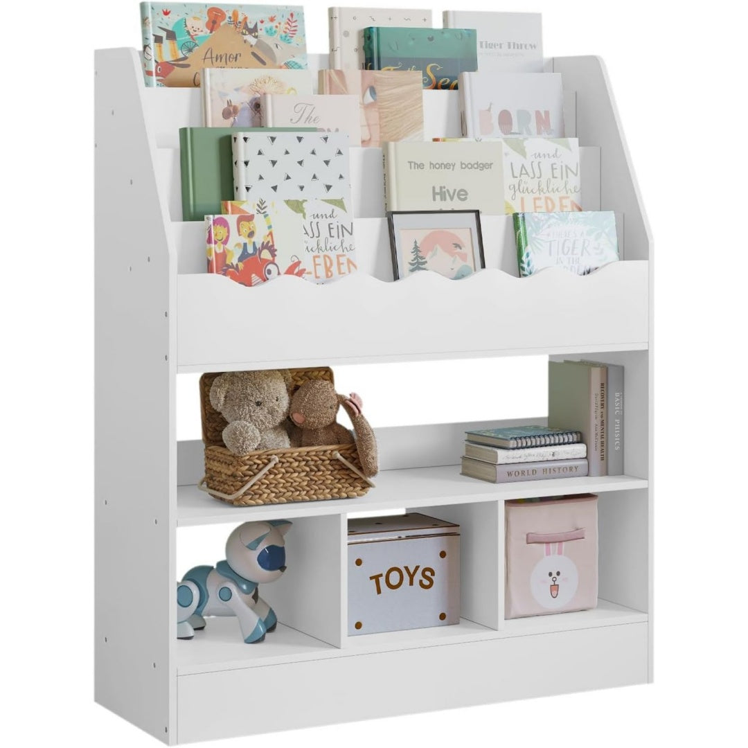 Bibliotheque esprit naturel gris clair, rangement, 4 etageres