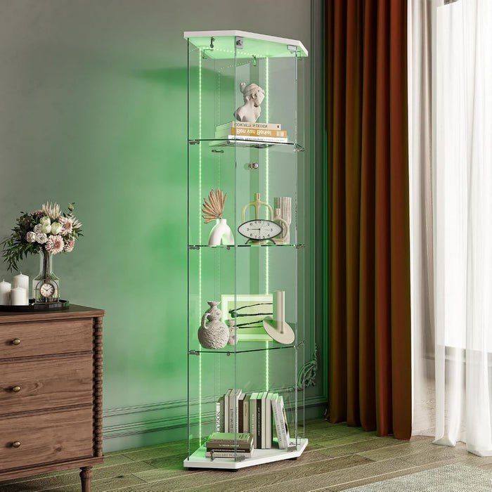 Vitrine vert en verre trempe, style contemporain, rangement spacieux