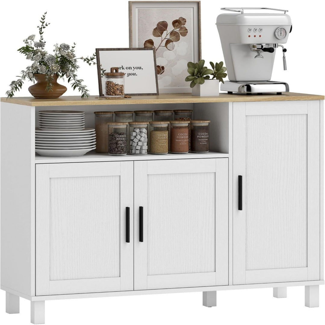 Enfilade gris clair a 3 portes style contemporain en bois ingenierie