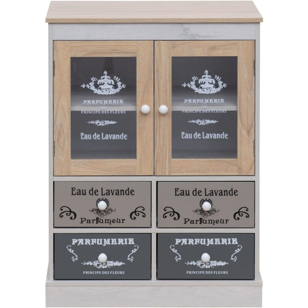 Commode fonctionnelle 4 tiroirs et 2 portes gris