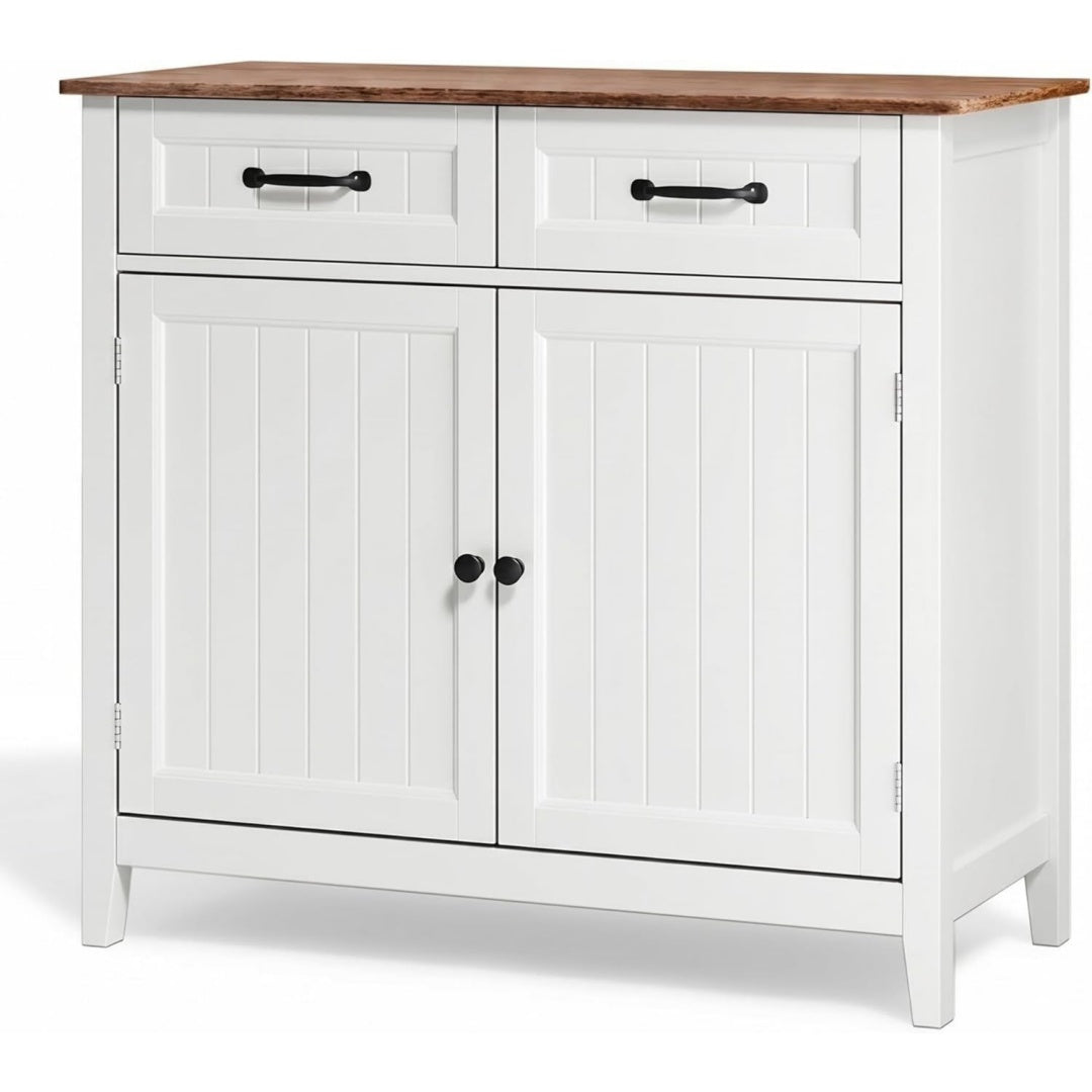 Buffet gris clair a 2 portes 2 tiroirs avec format d'angle