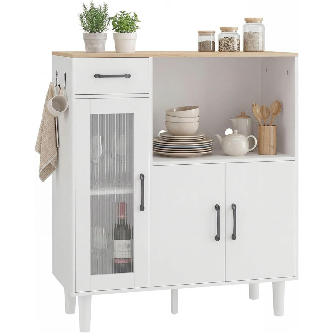 Enfilade style contemporain gris clair etageres reglables, a 3 portes 1 tiroir