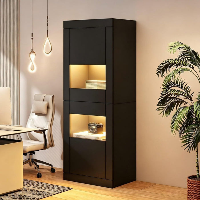Armoire vitree marron 61 cm a 2 portes bois ingenierie