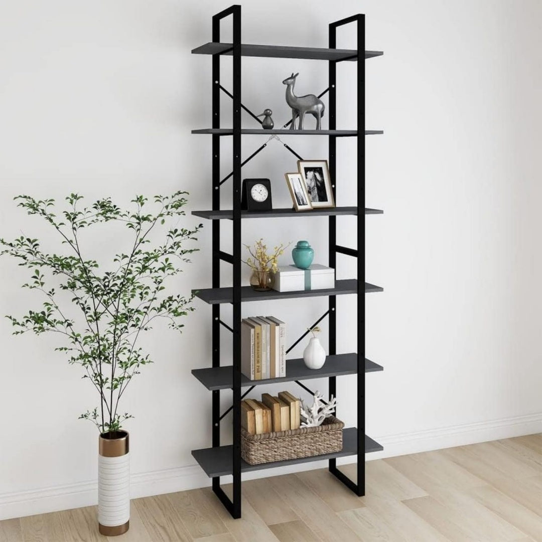 Bibliotheque gris clair - industriel 6 etageres 80 x 30 x 210 cm