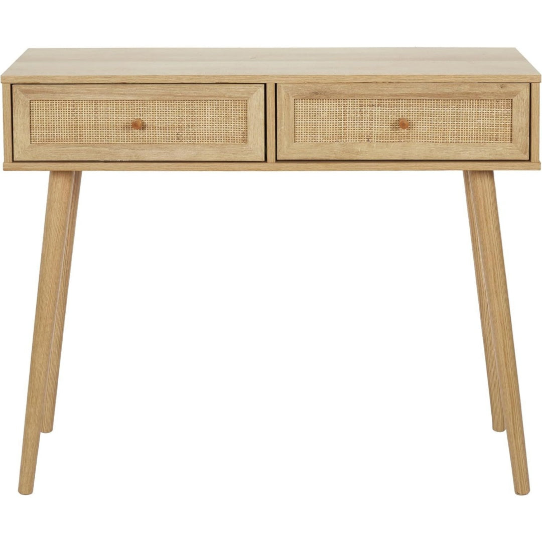 Console etroite marron style industriel bois ingenierie 2 tiroirs