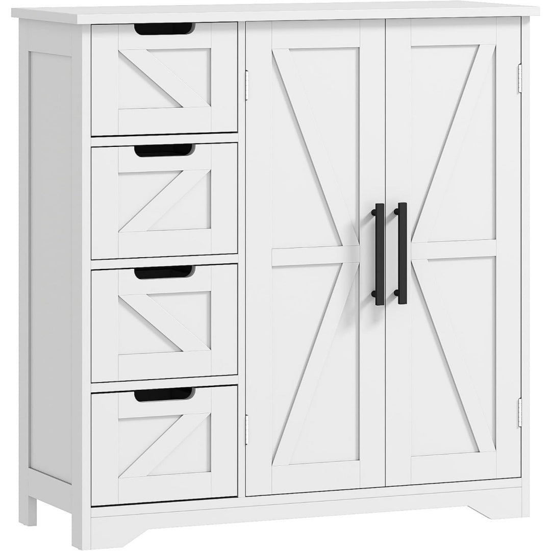 Meuble de rangement gris clair 4 tiroirs finition rustique pratique