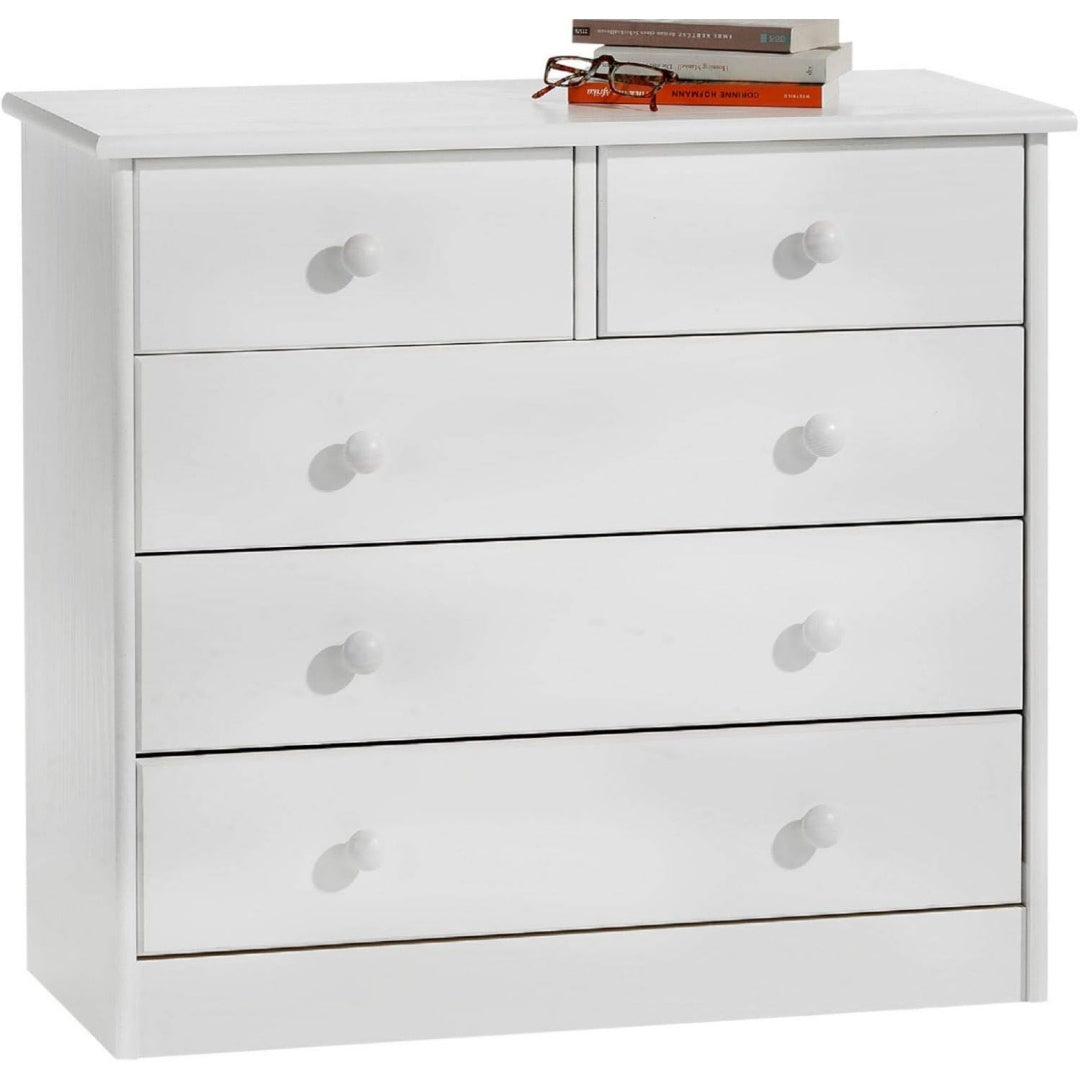 Chiffonnier gris clair caractere boheme 5 tiroirs
