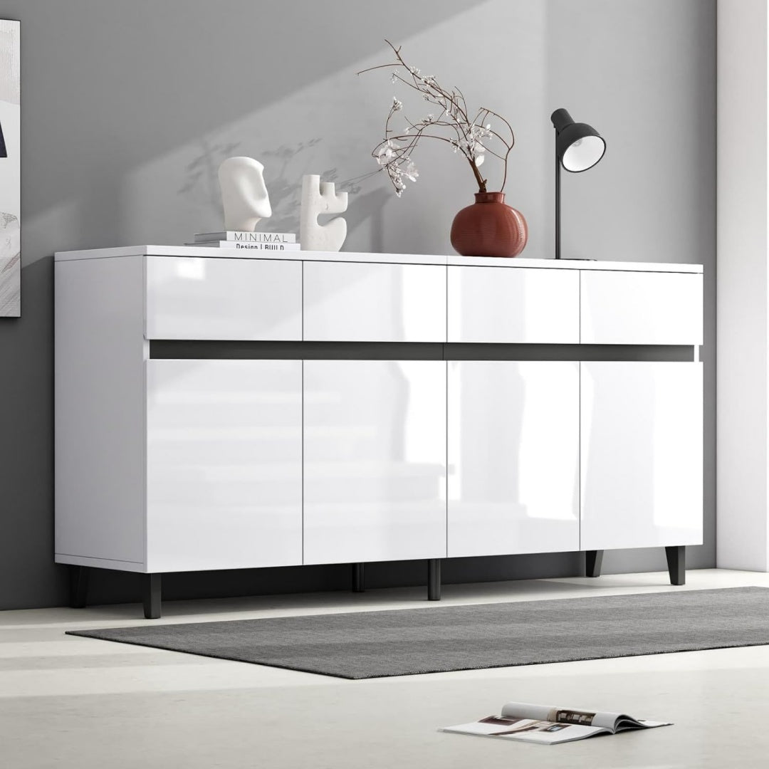 Malin, meuble de rangement gris en bois 4 portes