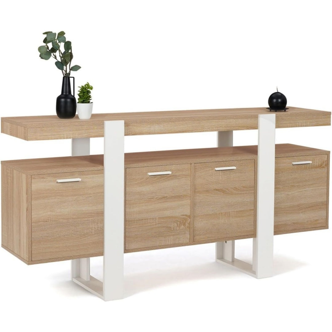 Buffet style industriel marron charge renforcee a 4 portes 3 tiroirs
