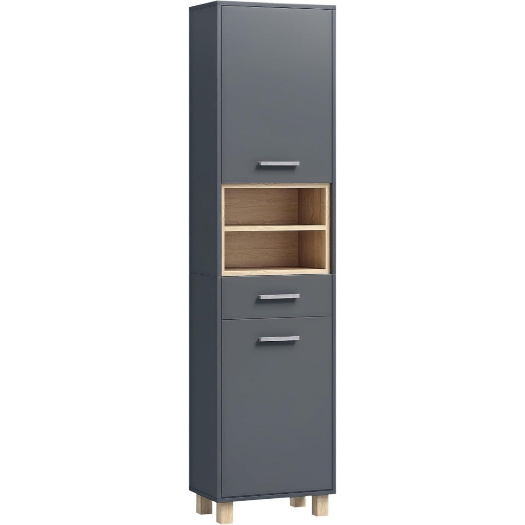 Meuble colonne style contemporain en bois ingenierie bleu a 2 portes