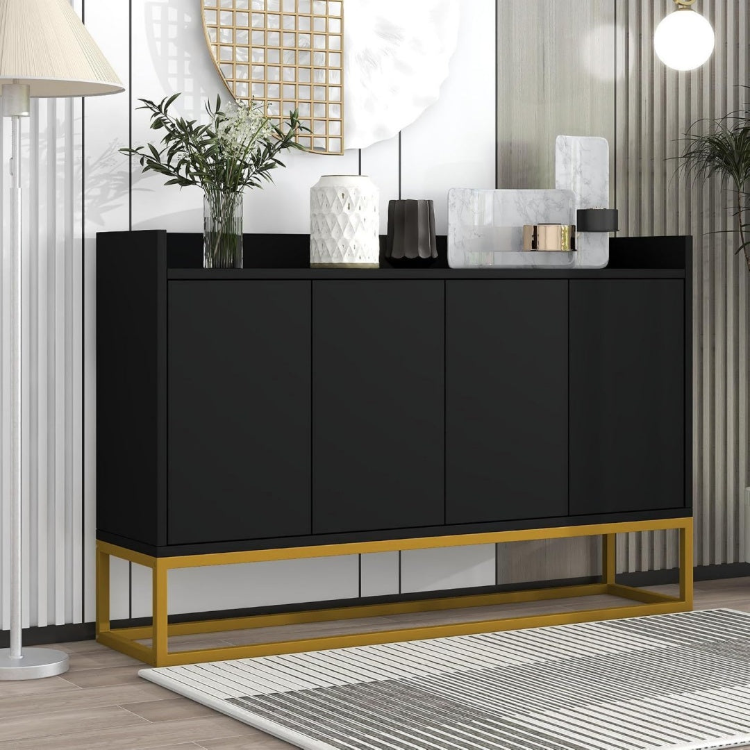 Meuble de rangement buffet gris, quatre portes
