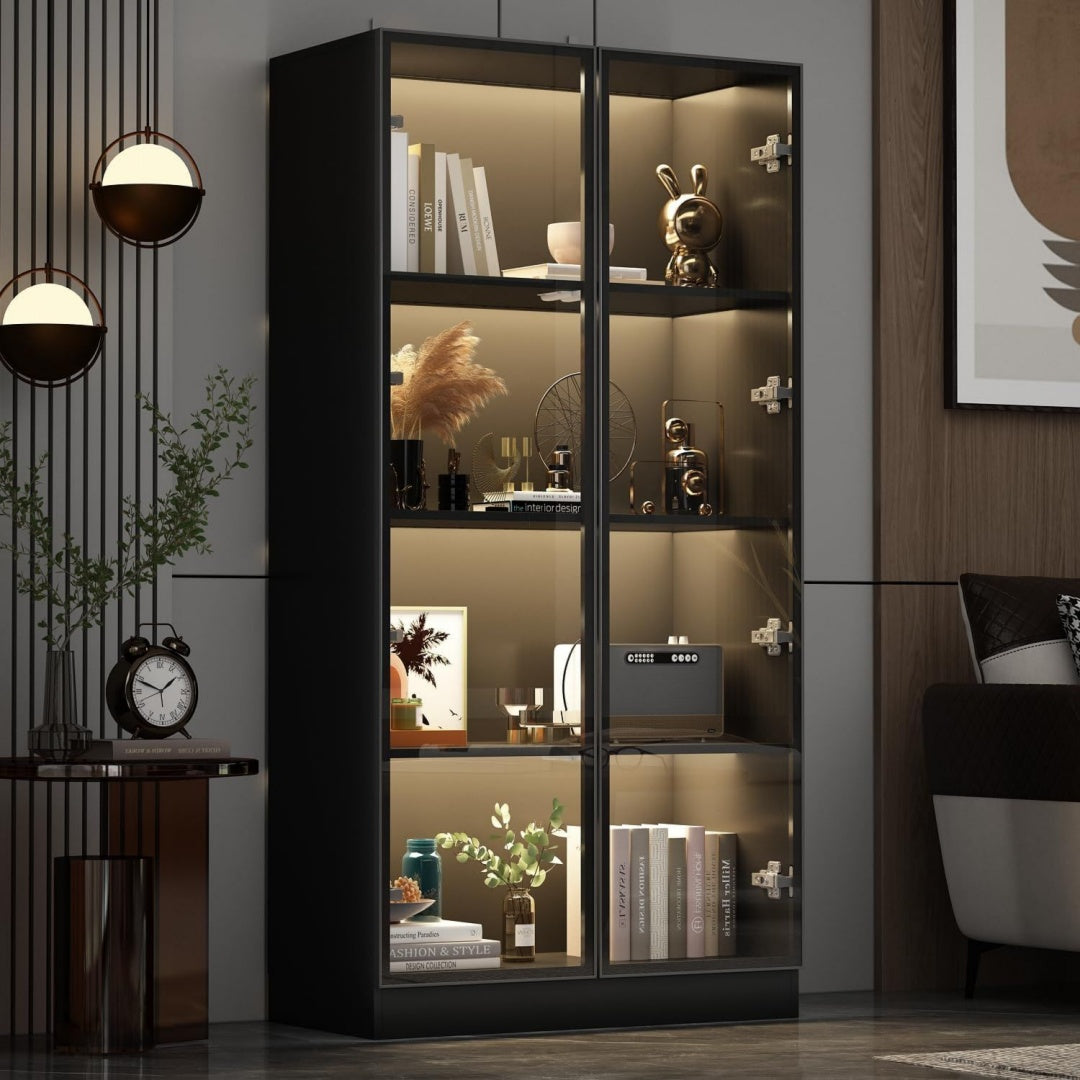Tout ranger sans effort, armoire vitree gris fonce en verre