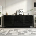 Buffet gris a 3 portes 6 etageres, style contemporain en bois ingenierie